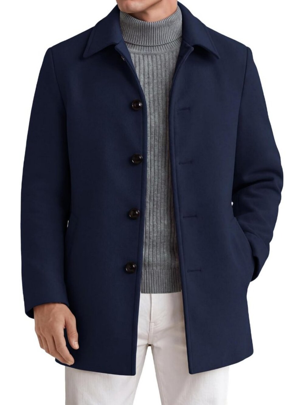 Stylish Slim Fit Men's Pea Coat | Mid-Length Winter Overcoat for Cold Weather